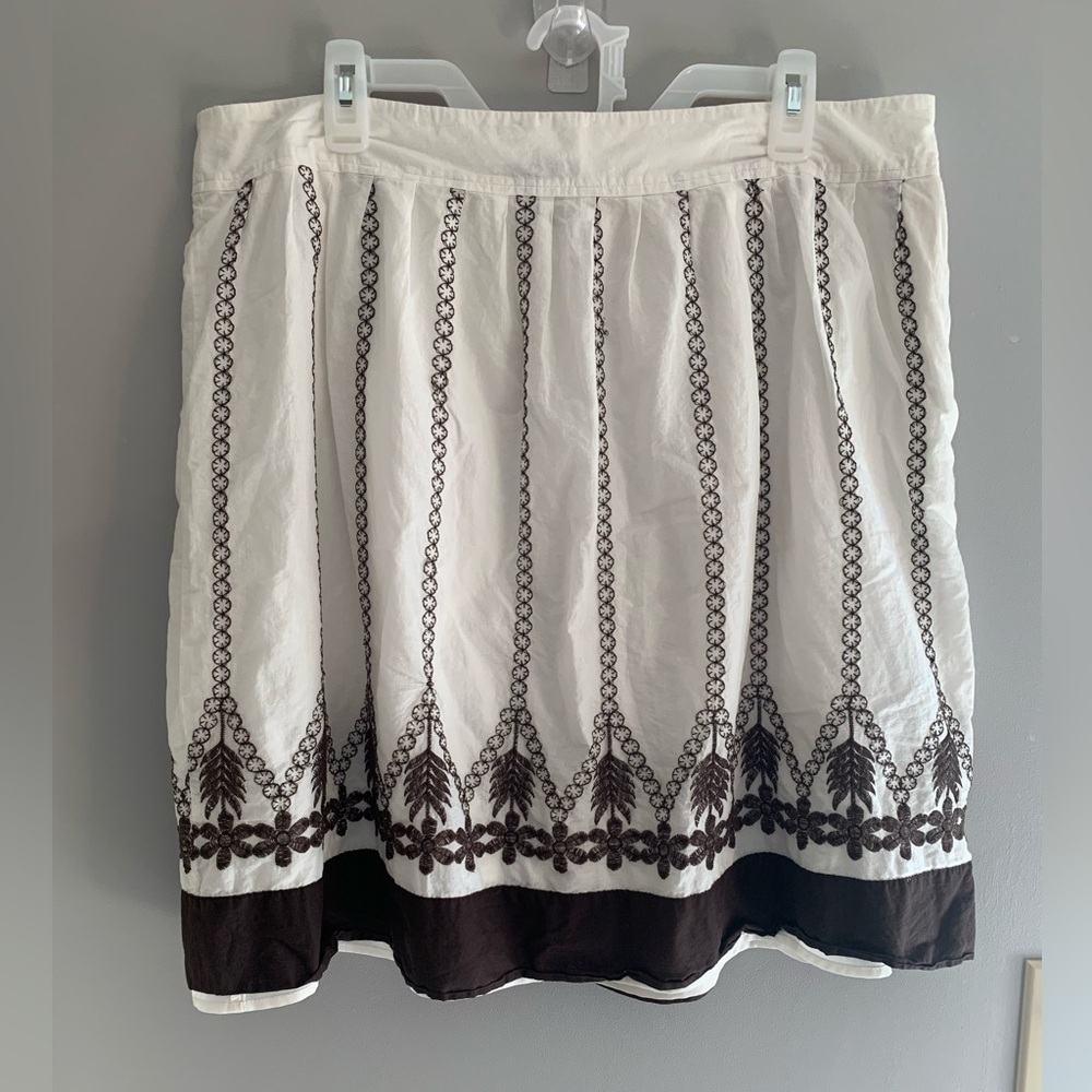 Ann Taylor Womens White Embroidered Floral Cottage Cotton Side Zip Lined Skirt